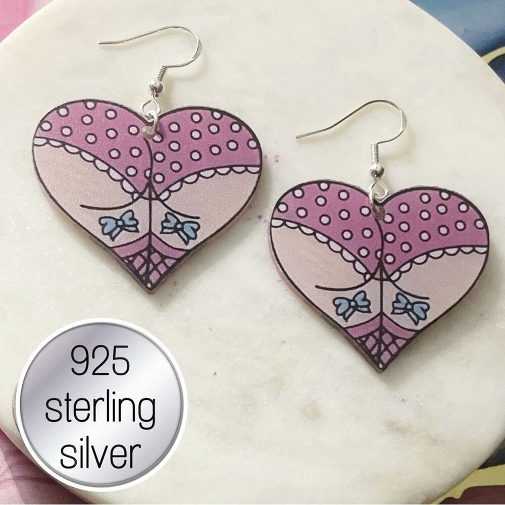 Heart-Shaped butt Pink Earrings with 925 Sterling Silver Hooks
